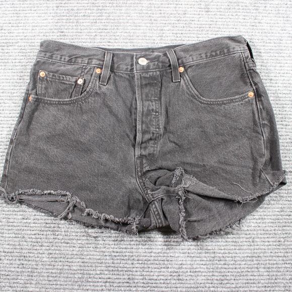 Levi’s Denim Shorts Womens 31 Black Button Fly Raw Hem 501 - Picture 1 of 6